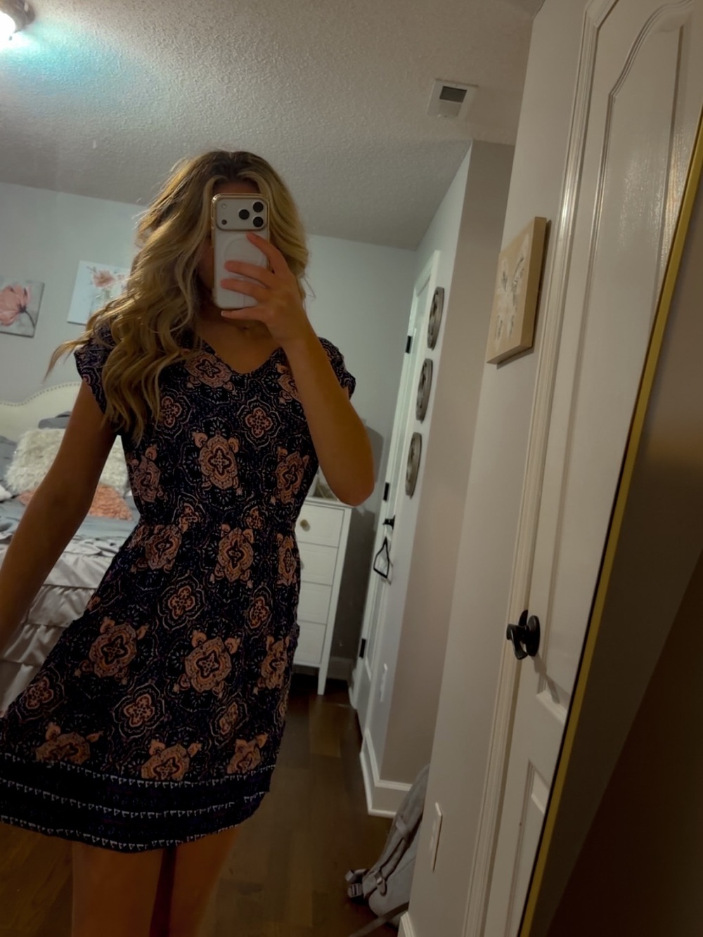Pink Rose Navy and Pink Patterned Mini Dress